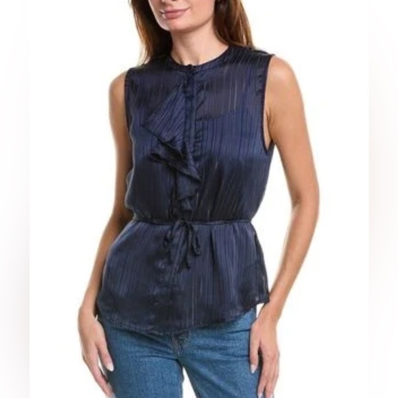 New 7 For All Mankind Sleeveless Sparkle Ruffle Top sze XL Blue - Picture 1 of 12